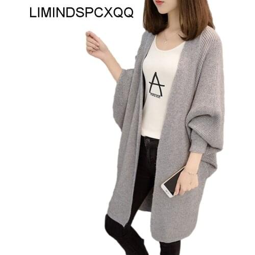 2021 Bat Sleeve Women Cardigan Middle Length Spring Korean Loose Sweater Thickened Oversize Female Coat Knitted Top Thin Clothes