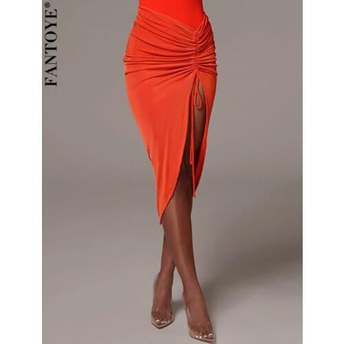 FANTOYE Asymmetrical Lace Up Knee Length Skirts For Women Sexy High Waist Summer Dresses Skinny Solid Female Dress Summer 2020