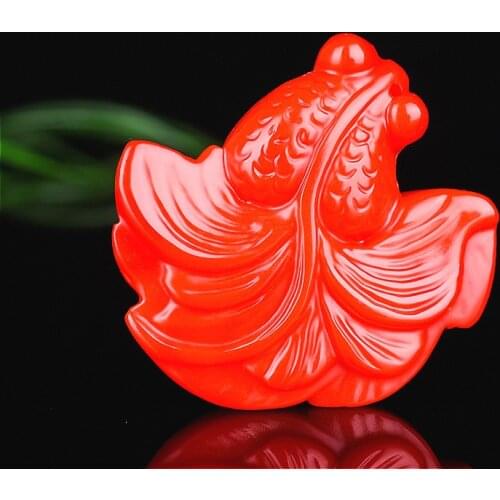 Goldfish Red Jade Pendant Necklace Hand-Carved Natural Charm Jewelry Animal Amulet Fashion Accessories for Men Women Gifts