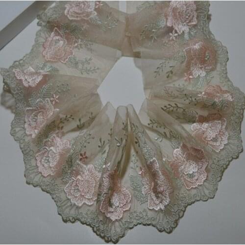 15Yards 11cm Wide Embroidered Lace Trim Flower Mesh Net Fabric Garments Bridal Decor DIY Sew Arts Crafts Costumes Scrapbooks