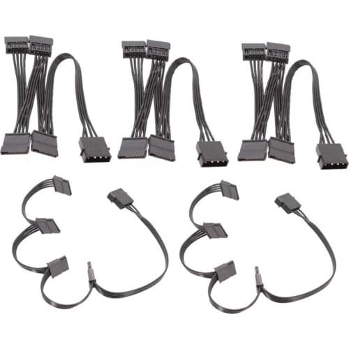 5Pcs 4Pin Female IDE Molex 1 to 5 SATA Splitter Adapter Converter Power Supply Cable Cord for Hard Drive 18AWG Black