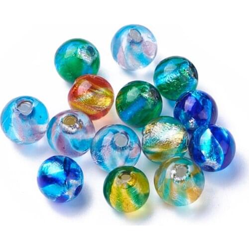 5pcs Handmade Round Foil Lampwork Beads 10~13mm hole: 1.6mm~2mm,Randomly Mixed Color F50