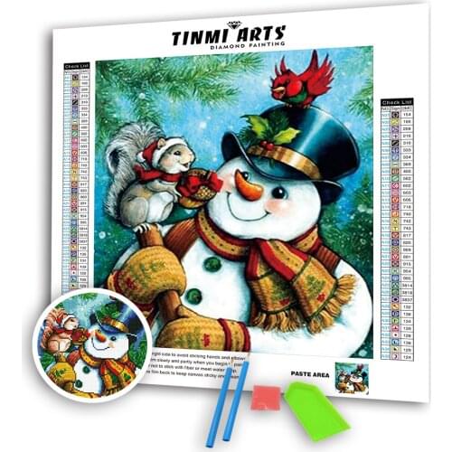 5D DIY Christmas Diamond Painting Animals Kits Full Round Rhinestones Diamond Mosaic Squirrel and Snowman Winter Embroidery