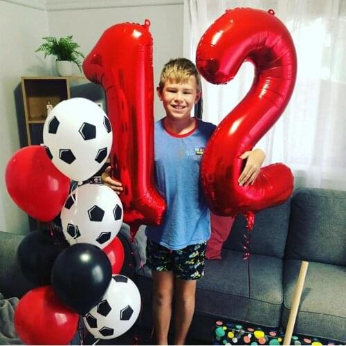 9pcs/lot Football birthday party Happy Birthday Balloon Black and Red Latex Balloon Sports supplieGames Boys' Party Decoration