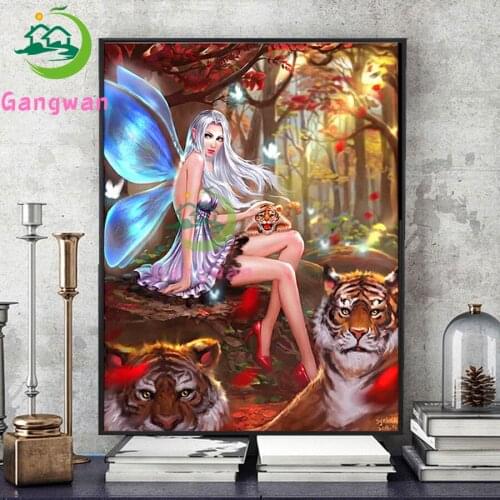 5D DIY Diamond Embroidery fairy girl and tiger Full Drill Mosaic elk with animal Painting Cross Stitch forest art new Home Decor