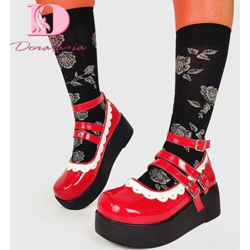 DoraTasia Brand Design Ladies Platform Mary Janes Pumps Wedges High Heels Women Pumps Sweet Cute Lolita College Shoes Woman