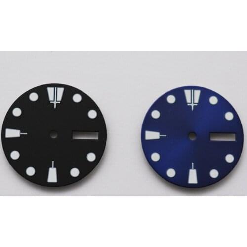 28.5mm watch parts, blue and black aseptic luminous dial, suitable for NH36 movement