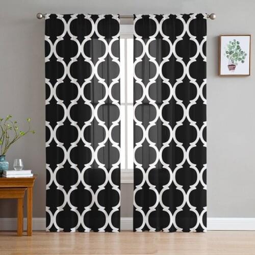 Black Morocco Geometry Sheer Curtains Window Tulle Curtains For Living Room Bedroom For Kitchen Veiling Curtains Decoration