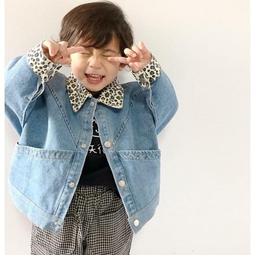 New Autumn Baby Boys Girl Jeans Coats Clothes Kids Leopard Denim Jackets Coats Kids Tops Jeans Wear Denim Children Outerwear