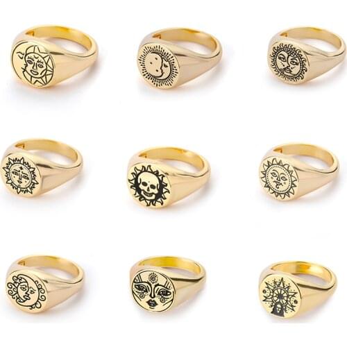 Aesthetic Charm For Women Vintage Stainless Steel Face Moon Series ring Punk Couple Ring Fashion Exaggeration Jewelry gift