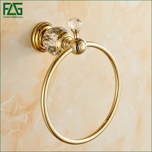 FLG Bathroom Accessories Brass & Crystal Gold Titanium Toilet Brush Holder,Golden Bathroom Products
