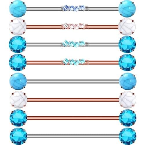 Surgical Steel 14G Zircon Industrial Piercing Barbell Ear Helix Piercing Bar Earring Ear Cartilage Conch Pircing Jewelry