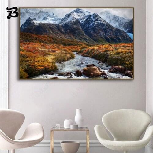Canvas Painting Wall Art Landscape Painting Alpine Color Grassland River Mountain Posters Prints for Living Room Home Decoration