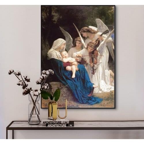Canvas Painting New Classical Famous Portrait William Adolphe Bouguereau Song of The Angel Poster Wall Art Home Room Decor