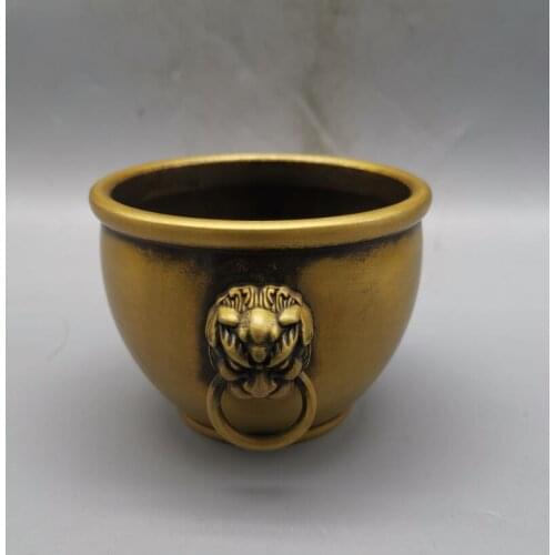 China brass lion head cylinder crafts statue