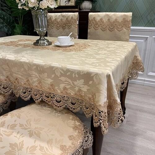 Fabric Lace Rectangle Dining Tablecloth Luxury Embroidered Lace Round Table Home Cover Flower Elegant Hollow Out Table Cloth