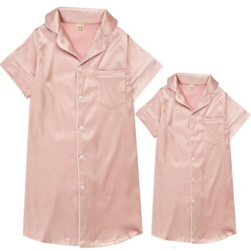 Summer Instagramable Family Matching Outfits Mother And Daughter Imitation Silk Home Wear Dressing Gown Short Sleeves Pajamas