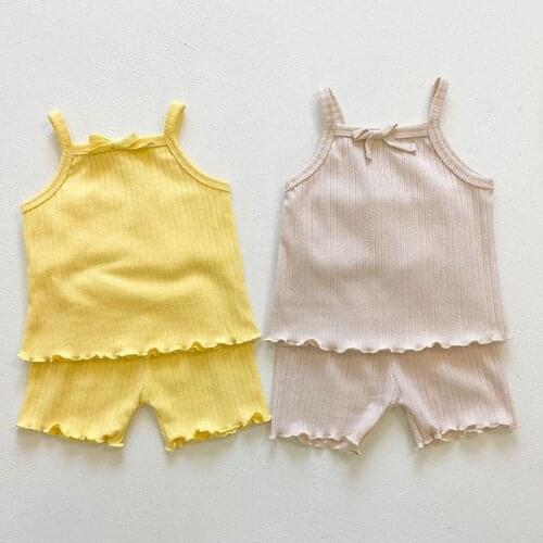Summer Newborn Baby Girls Clothes Suit Solid Cotton Sleeveless T-shirt+Shorts Toddler Baby Girls Clothing Set