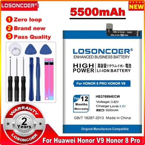 LOSONCOER 5500mAh HB376994ECW For Huawei Honor 8 Pro Honor V9 HonorV9 DUK-TL30 DUK-AL20 Phone Battery+Quick Arrive