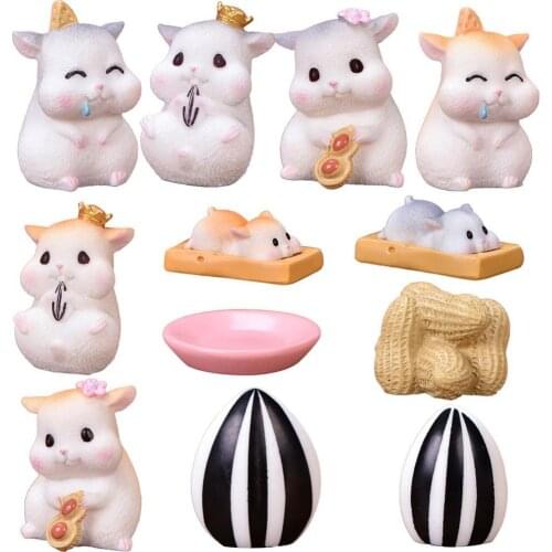 Resin Dollhouse Miniature Cute Cartoon Peeling Peanut Hamster Mini Ornaments