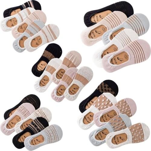 5 Pairs Fashion Style Girls Women Cotton Lace Antiskid Invisible Liner No Show Low Cut Socks Hot Sale calcetines de mujer Meias