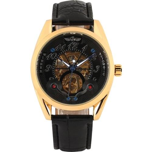 Mens Wristwatch Automatic Mechanical Watch Golden Gear With Fluorescent Pointers Waterproof Skeleton Business Watches