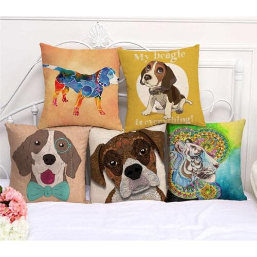 Throw Pillow Cases Cute Dog Anime Animal Beast Cushion Cover 45x45cm Home Living Room Decoration Linen/Cotton Pillowcover Decor