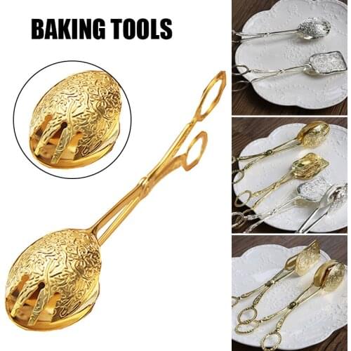 Scissor Tongs Creative Alloy Plating Luxury Food Tongs with Floral Carving for Bread Clamp BBQ Grilling Cake SCIE999