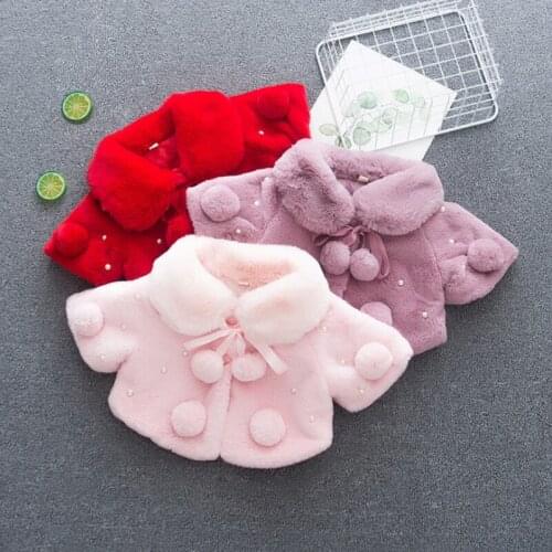 Autumn Winter Children Outerwear New Baby Girl Fur Cape For Baby Jacket Infants Fashion Plush Cloak With Balls Cute Kids Clothes