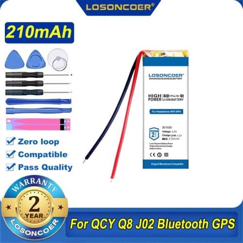 210mah 301030 Rechargeable Lithium Polymer Battery for QCY Q8 J02 Bluetooth Headset Smart Watch Camera GPS Toys Lipo Cells