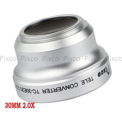 Pixco 30mm 2.0X Magnification Telephoto Tele Converter Lens For Camera Silver