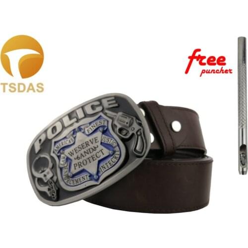 Police Shield Colorful Pistol Handcuffs POLICE Metal Belt Buckle Suitable 4cm Wide Belt Silver Belt Buckle Classical Mens Gift