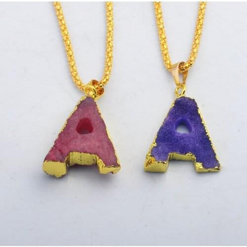 2019 Plated Gold Gilding Alphabet Pendant Necklace Girl Fashion Couple Stone Necklaces