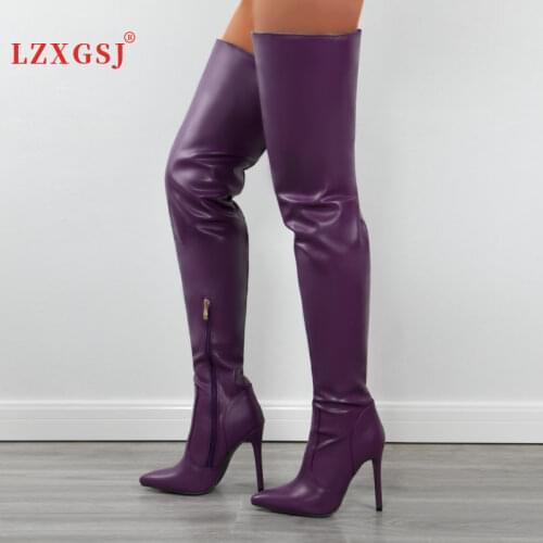 Sexy Purple Pointed Toe Women Thigh High Boots 2021 Side Zipper Stiletto Heels Women Shoes Autumn Over The Knee Boots Female