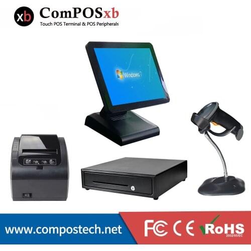 Cheapest POS Terminal 15 Inch Cash Register Machine POS Systems With 400mm Cash Drawer 80mm Thermal Printer For Restaurant POS