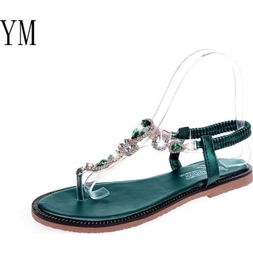 2020 Summer Beach Pearl Flat Heel Women Ladies Sandals toe Ring Bohemia Women Sandals With Rhinestone Shoe Outdoor Slides