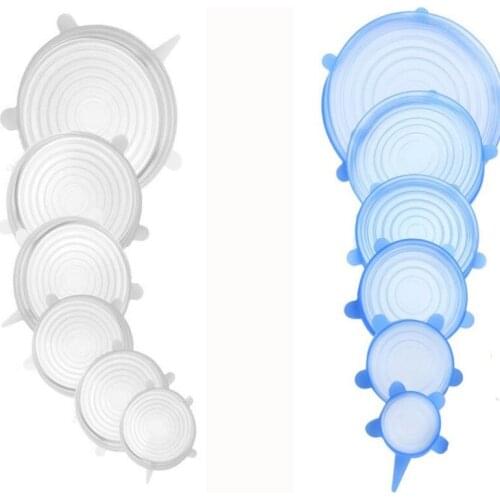 6pcs Silicone Stretch Lids Reusable Airtight Food Wrap Covers Keeping Fresh Seal Bowl Stretchy Wrap Fruit Cover Kitchen Cookware