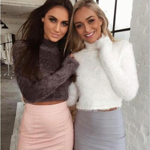 Autumn Winter Knitted Sweater Women Long Sleeve Cashmere Pullover Womens Sweater Pull Femme Casual Cropped Top Elastic Jumper