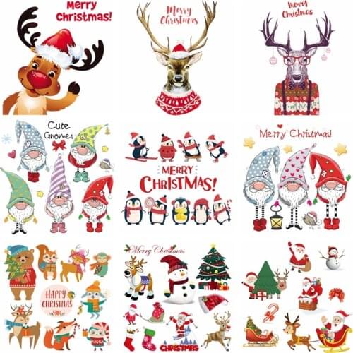 Iron On Transfers Christmas Patches For Clothes DIY Cute Deer Gnomes Thermal Transfer Heat Vinyl Iron On Sticker Applique Decor