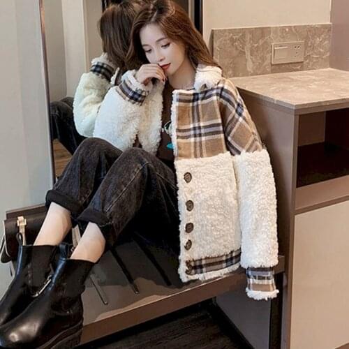 Bella 2021 New Womens Jacket Thick Lambwool Shirling Furry Short Coat Autumn Winter All-match Tweed Style Short Fashion Jacket