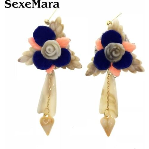 SexeMara New Acrylic Handmade Bohemian Drop Earrings Big Fringed Boho Ethnic Flower Dangle Earrings Brincos Pendientes Mujer
