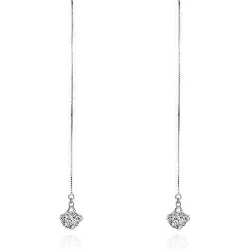 ZEMIOR 925 Sterling Silver Long Tassel Flower Shape Drop Earring Clear Round 5A Cubic Zirconia Earrings Women Fine Jewelry