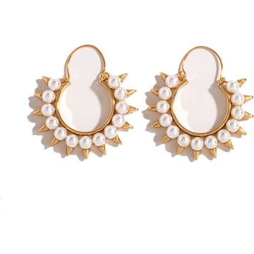 Boho Pearl Earrings for Women Gold Long Round Arrow Dangle Earrings Fashon Jewelry Boucle D'oreille Femme 2019 Pendientes Plata