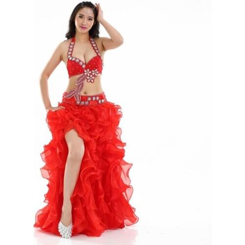 New Style Belly Dance Costume 34c/75c 3pcs Bra&Belt&Skirt Sexy Dancing women dance clothes Set bellydance wear 870