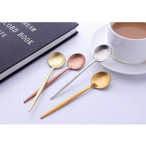 1PC Stainless Steel Colorful Ice Spoon Long Handle Stirring Coffee Laser Western Rainbow Gold Plated Dinnerware PA 005