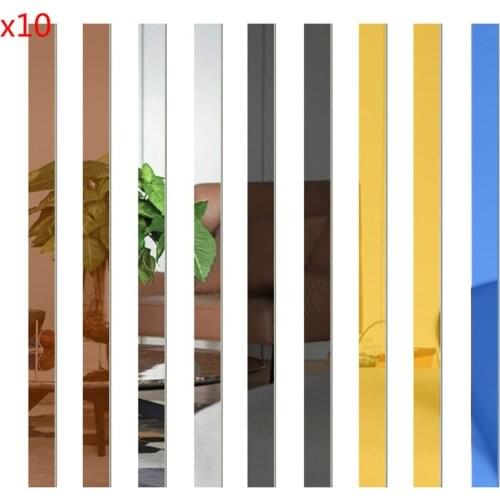 10pcs 20x5CM Strips DIY Waist Line Mirror Glass Tile Wall Stickers Decals Mosaic Home Bathroom Decor Long Wall Mirror Stickers