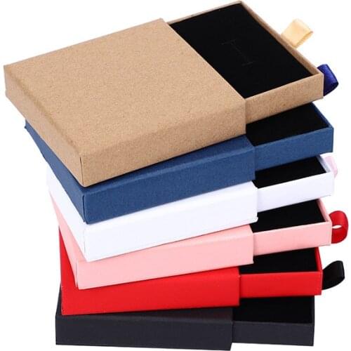 12pcs Square Jewelry Display Packaging Holder Black Pink White Kraft Paper Engagement Ring Brooch Necklace Bracelet Gifts Box