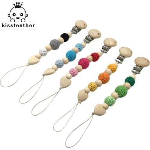 5pcs Baby Pacifier Clips Wooden Round Baby Teething Clip Safe Montessori Toys Nursing Baby Teether Pendant