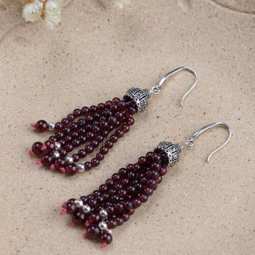 925 silver restoring ancient ways is the process for women silver earrings wholesale garnet long tassels eardrop