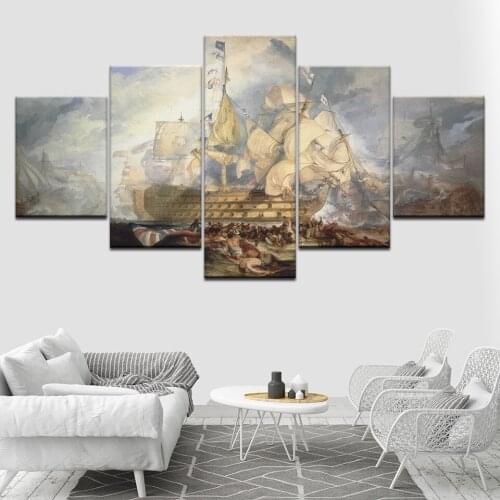Battle of Trafalgar 5 Piece Canvas Wallpapers modern Poster Modular art painting for Living Room Home Decor